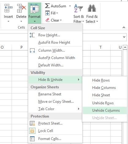 how to unhide a column in excel manually