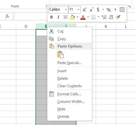 how to unhide a column in excel manually